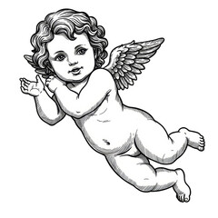 Detailed Angelic Drawing Little Cherub Clip Art Vintage Illustration