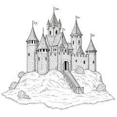 Fairytale Castle Medieval Kingdom Fortress Architecture Illustration