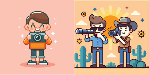 set vector of people taking photo