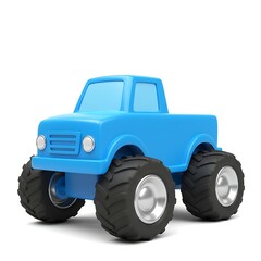 A blue toy monster truck with large tires isolated on white background