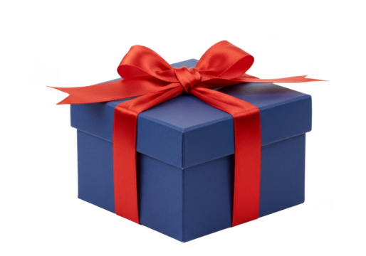 Festive Blue Gift Box Tied with Elegant Red Bow Illustration - Powered by Adobe