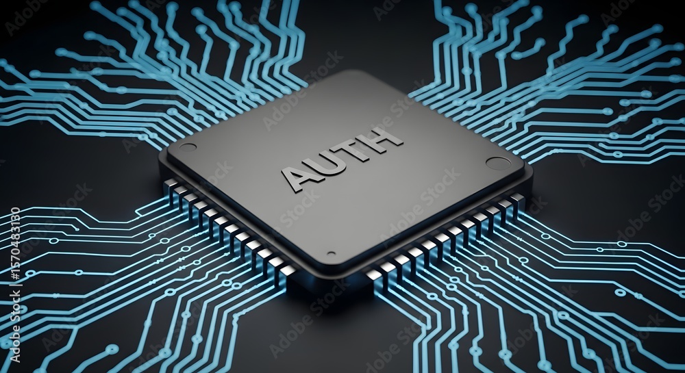 Fototapete close-up of a microchip with 