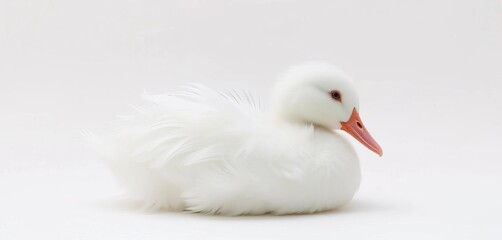 Soft, fluffy white duck feathers against a pure white backdrop,  studio shot, duck feathers
