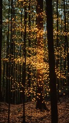 Obraz premium Mystical woodland illuminated by golden light filtering through the trees