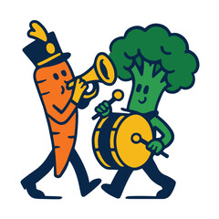 Obraz premium Funny Carrot and Broccoli Band – Musical Vegetable Friends