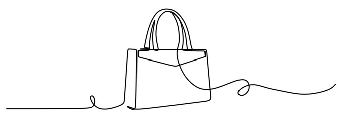 continuous line art of a women's bag for a style. this icon is a banner of a women's bag store. concept of selling bags