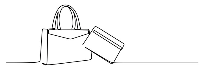 continuous line art of a women's bag for a style. this icon is a banner of a women's bag store. concept of selling bags