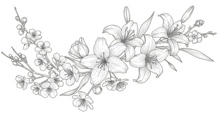 Floral White Branch on Transparent Background Isolated Illustration