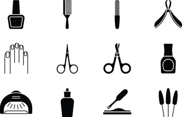 Manicure Pedicure Tools Nail Art Icons Black Silhouettes