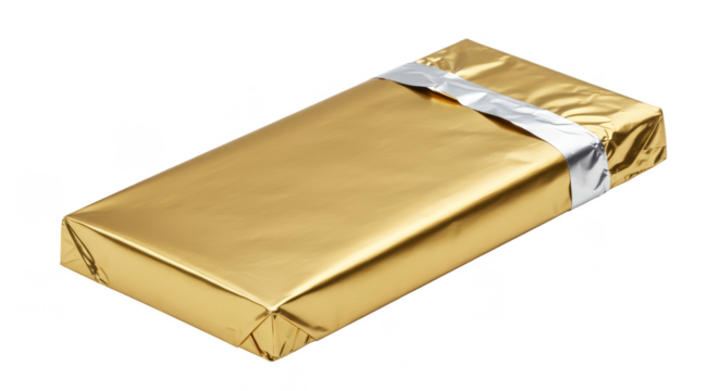 Gold Chocolate Bar in Foil Wrapper Sweet Dessert Isolated PNG