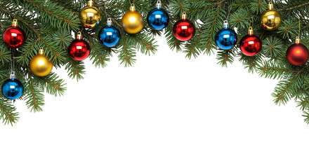 Festive Christmas Ornaments on Evergreen Branches Transparent Background