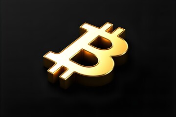 Gold Bitcoin Symbol on Black Background: Cryptocurrency Icon, Digital Currency, Blockchain Technology, Finance, Investment, 3D Render