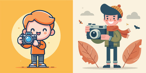 set vector of people taking photo