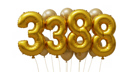 Gold Balloons 3388 Number Foil Party Celebration on Transparent Background