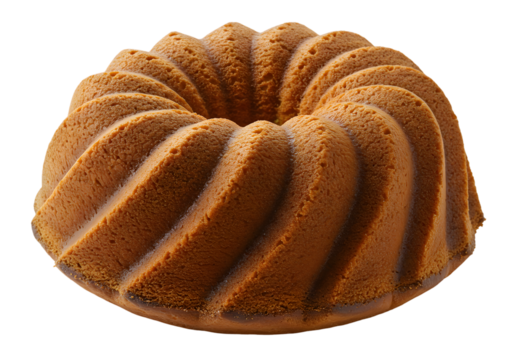 Golden Bundt Cake with Spiral Design on Transparent Background