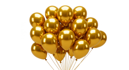 Golden Balloons Bunch Celebration 3D Render Transparent Background