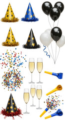 Festive Party Illustration with Celebration Hats Balloons Champagne