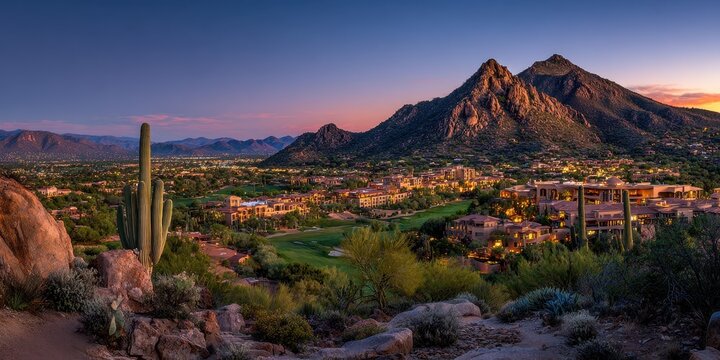 Paradise Valley Arizona. Sunset view of Resorts and Architecture in the Valley