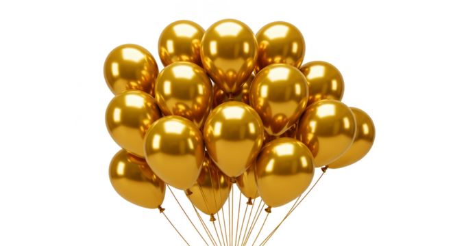 Golden Balloons Bunch Celebration 3D Render Transparent Background