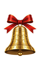 Golden Christmas Bell with Red Bow Illustration Transparent Background
