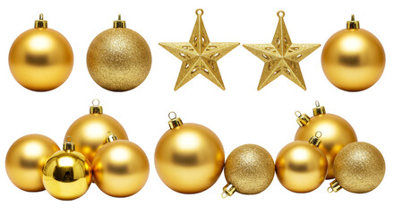 Golden Christmas Ornaments Decoration Stars Baubles Holiday Transparent Background