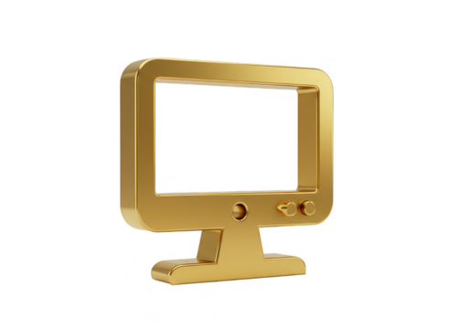 Golden Computer Display Retro Technology Electronic Machine 3D Render