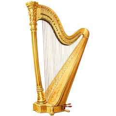 Golden Orchestral Harp Isolated Stringed Instrument Transparent PNG