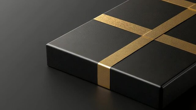 Black gift box with gold ribbon.