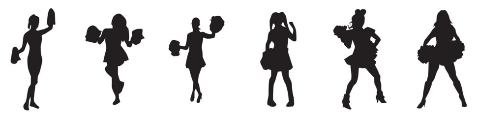 Set of Woman cheerleader silhouette vector design. Female cheerleader silhouette vector illustration. Female cheerleader vector silhouette design for event,  Vector illustration