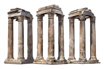 Fototapeta premium Pilar. Ancient Metal Columns Isolated on White Background. Acropolis Architecture