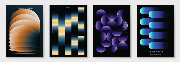 Naklejka na ściany i meble Modern gradient poster on dark background vector set. Cover template with vibrant perspective geometric shapes different. Modern Design for wall art, flyers, brochures, covers and web banners.