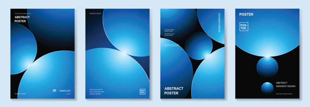 Modern gradient poster on dark background vector set. Cover template with vibrant perspective geometric shapes different. Modern Design for wall art, flyers, brochures, covers and web banners. - Powered by Adobe