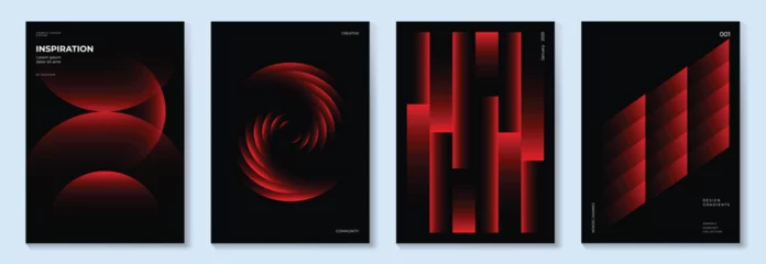 Fototapete Modern gradient poster on dark background vector set. Cover template with vibrant perspective geometric shapes different. Modern Design for wall art, flyers, brochures, covers and web banners. © TWINS DESIGN STUDIO