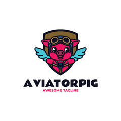 Mascot Pig Flying Logo Design