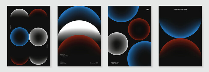 Modern gradient poster on dark background vector set. Cover template with vibrant perspective geometric shapes different. Modern Design for wall art, flyers, brochures, covers and web banners. © TWINS DESIGN STUDIO