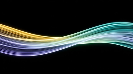 Abstract, glowing light waves on a black background.
