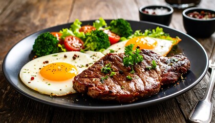 Grilled steak and eggs