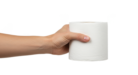 Hand Holding White Toilet Paper Roll Hygiene Product Transparent