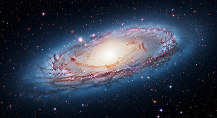 Majestic Spiral Galaxy in the Cosmos, a swirling vortex of stars, gas, and dust bathed in cosmic light