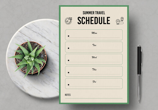 Summer Travel Planner Weekly Vacation Schedule Template