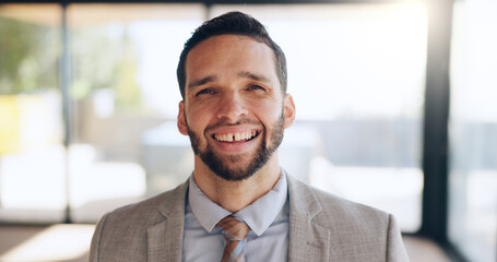 Portrait, developer and businessman with confidence in office of career pride, about us and real...