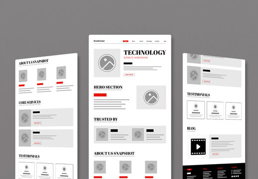 Technology Website Wireframe Template for UIUX Design