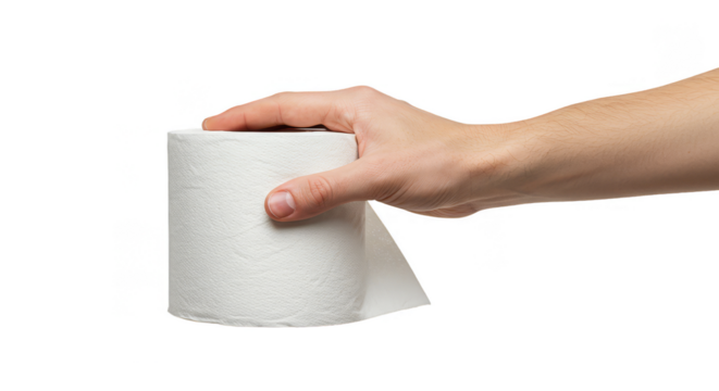 Holding Soft Clean White Toilet Paper Roll in Hand Isolated Product