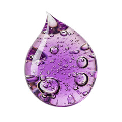 A vibrant purple gel drop filled with numerous air bubbles, ideal for representing cosmetic products, scientific research, or abstract liquid textures.