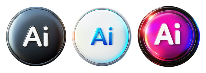Three round buttons with word Ai isolated on transparent background
