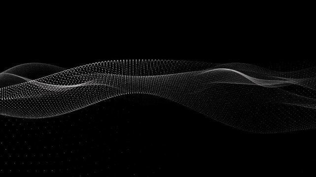 Abstract network digital wave  of white particles. Futuristic  point wave.polygonal  Technology black background . illustration