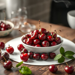 fresh cherries in a bowl