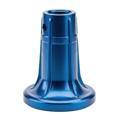 A vibrant blue anodized aluminum component featuring a threaded top, knurled band, and a wide, stable flared base, ideal for industrial or technical designs.