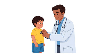 Fototapeta premium A doctor examines a young child's chest using a stethoscope during a medical checkup.
