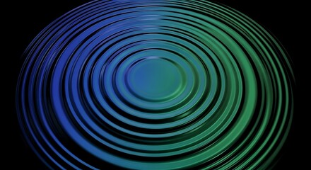 Abstract Ripples Circular Green and Blue Pattern on Dark Background